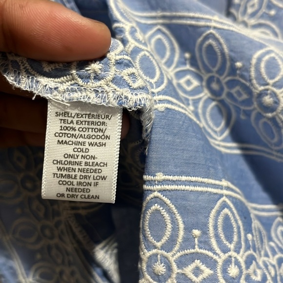 Ann Taylor Loft blouse with bows at shoulders. Blue and white Size Small summer - Picture 4 of 9